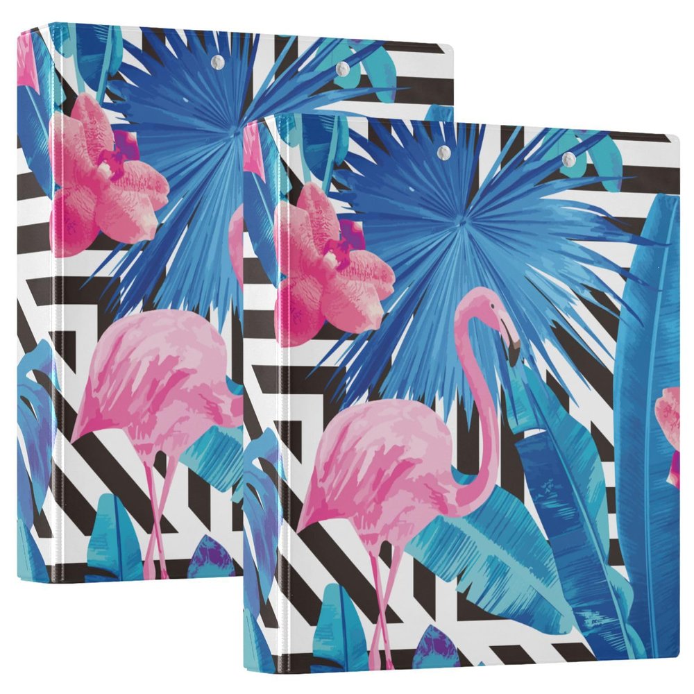 3-Ring Binder, Tropical Peach Flamingo, 3.5 cm, Pocket Cover, 2-Pack, College Binder for Students, Hardcover, 2 Count