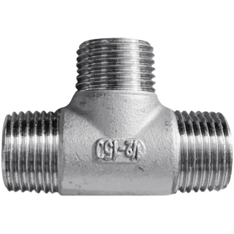 CZAOINCU DN8–DN50 Male + Male + Female Threaded 3-Way Tee Pipe Fitting, 1/4 in., 1/2 in., 3/4 in., 1 in., 1-1/4 in., 1-1/2 in., Threaded 304 Stainless Steel (M x M x M, 1-1/2 in.)