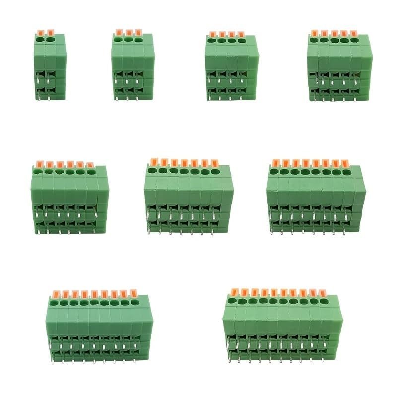 CZAOINCU 5/10-Piece Right-Angle 2.54 mm KF141R 2–10-Pin Spring Screwless PCB-Mount Terminal Block Wire Connector, 26–20 AWG (One Size, 6)