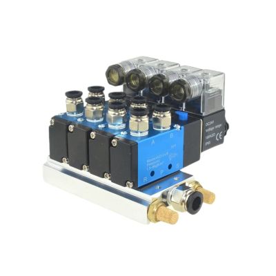 1-Piece Pneumatic 4V210-08 Solenoid Valve Manifold Base with Muffler Fitting, Multi-Way, 5 Stations, 10 mm to 8 mm, DC 24V