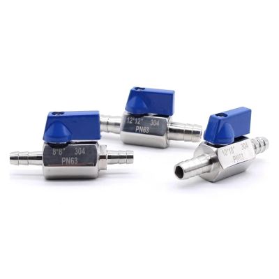 1 pc 7/8/10/12 mm Ball Valve with Hose Barb, SUS304 Stainless Steel, Blue Handle