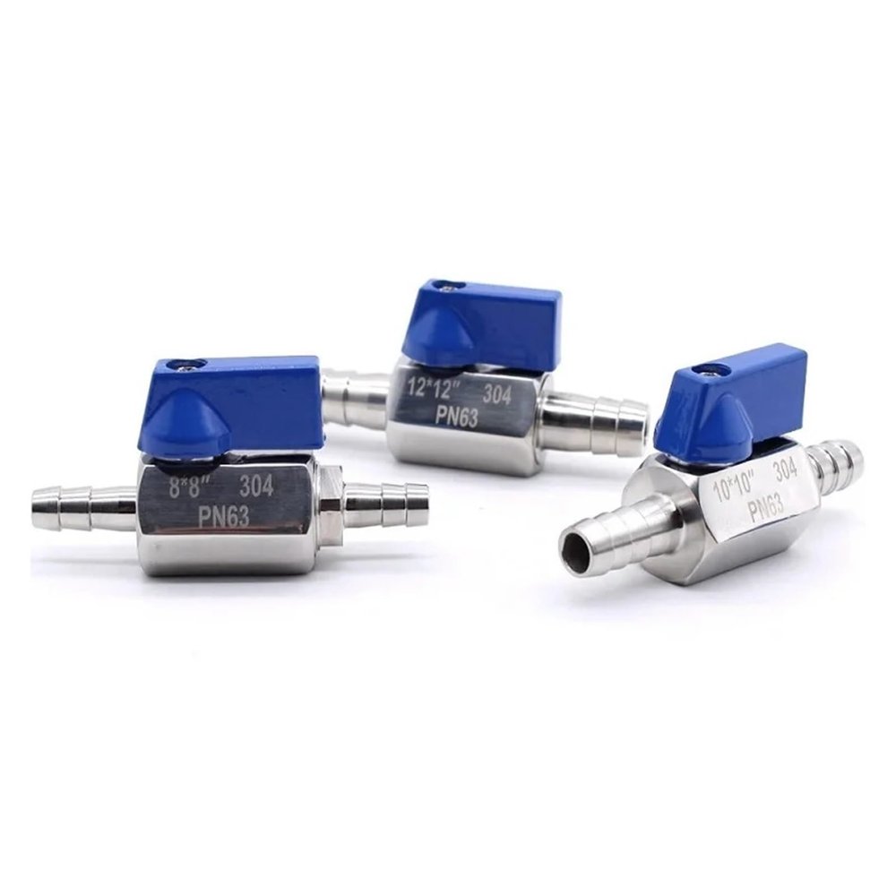 1 pc 7/8/10/12 mm Ball Valve with Hose Barb, SUS304 Stainless Steel, Blue Handle