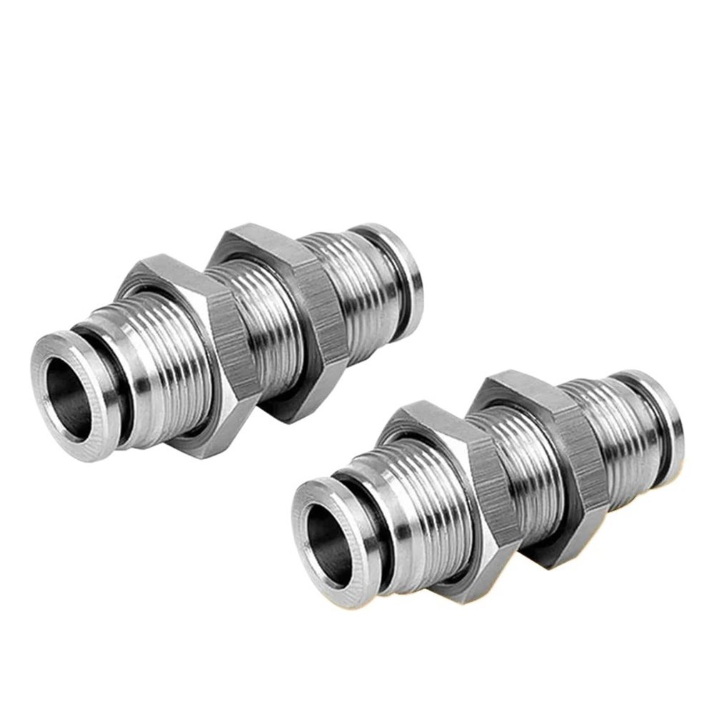 10-Piece PM 304 Stainless Steel Pneumatic Bulkhead Quick Coupling, 4/6/8/10/12/14/16 mm Hose and Gas Pipe Connector Plate, AUOQKQUT (PM-12)