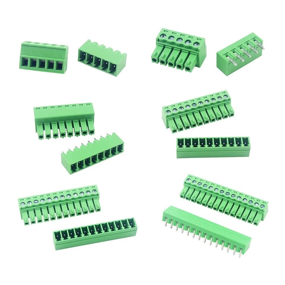 CZAOINCU 5-Pair 15EDG KF2EDG PCB Screw Terminal Block, 3.5/3.81/3.96/5.08 mm, 2–14-Pin Male/Female Socket Pin Header Wire Connector, Straight Pin, 5.08MM_10