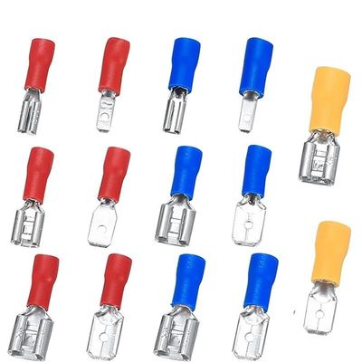 EKFBQBGW 50-Piece Insulated Spade Wire Connectors, 2.8/4.8/6.3, Male and Female, Red/Blue/Yellow (FDD2-250 6.3 Blue)