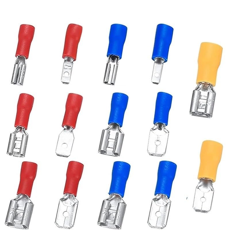 EKFBQBGW 50-Piece Insulated Spade Wire Connectors, 2.8/4.8/6.3, Male and Female, Red/Blue/Yellow (FDD2-250 6.3 Blue)