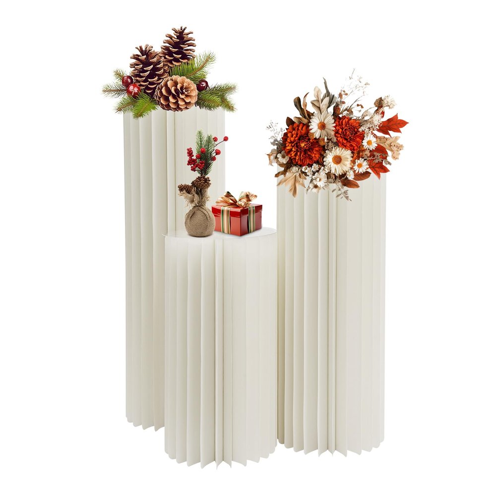 MINRS 3-Piece Folding Cardboard Flower Stand Set with PVC Tops