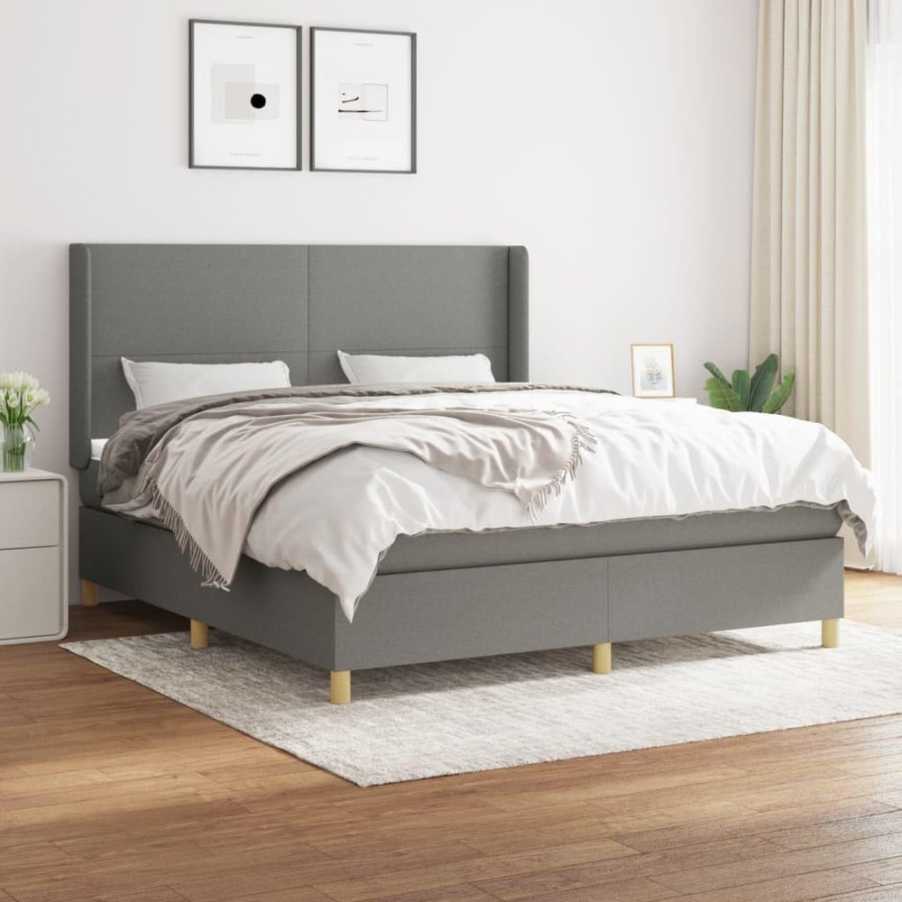 Willood Box Spring Bed with Mattress, Dark Gray, 160 x 200 cm
