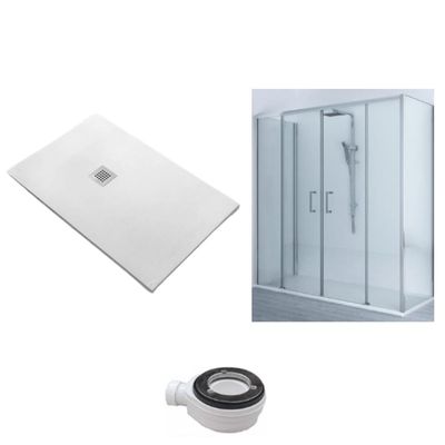 Shower Tray 85 x 165 cm Extra-Thin White + Shower Enclosure 85 x 165 cm, 200 cm High