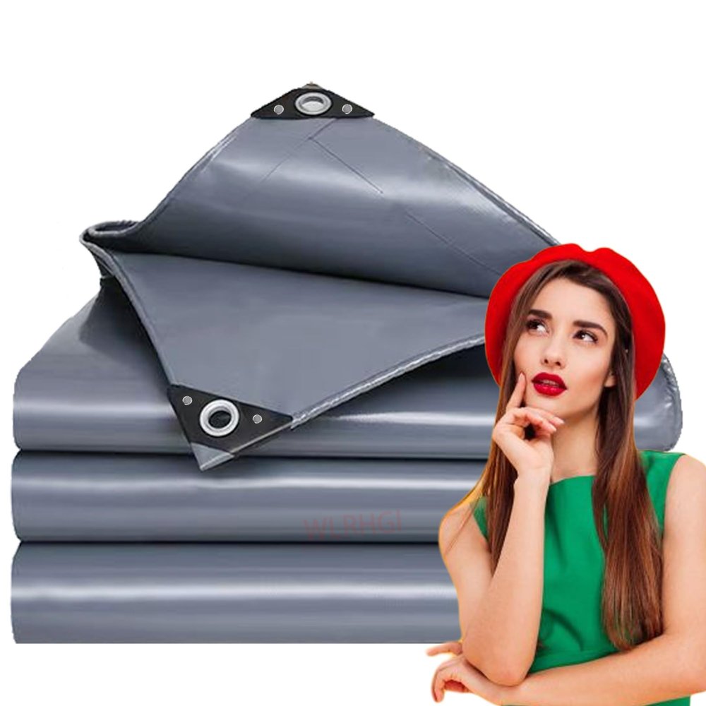 WLRHGl Waterproof Tarpaulin 4 x 18 m, 450 g/m², Gray