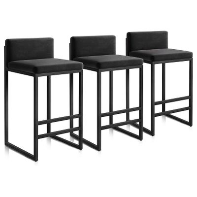 Modern Velvet Bar Stools, Set of 3, 65 cm, Black