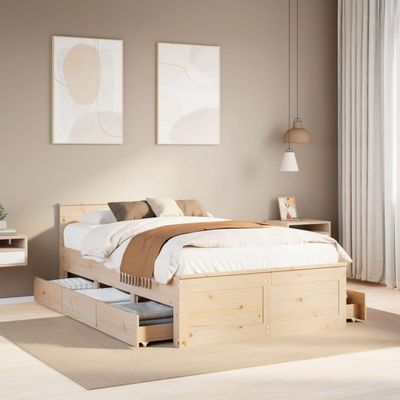 Willood Bed Frame with Drawers 135 x 190 cm, Rectangular Headboard, Natural, No Mattress