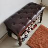 Solid Wood Shoe Storage Bench with Leather Cushion, Rustic Roman-Style Legs, Brown, 70 x 30 x 48 cm view 1