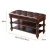 Solid Wood Shoe Storage Bench with Leather Cushion, Rustic Roman-Style Legs, Brown, 70 x 30 x 48 cm view 2