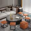 5-in-1 Stackable Ottoman Set with Casters, Leather, Square Seat for Bedroom, Living Room and Dining Room, Beige A view 4