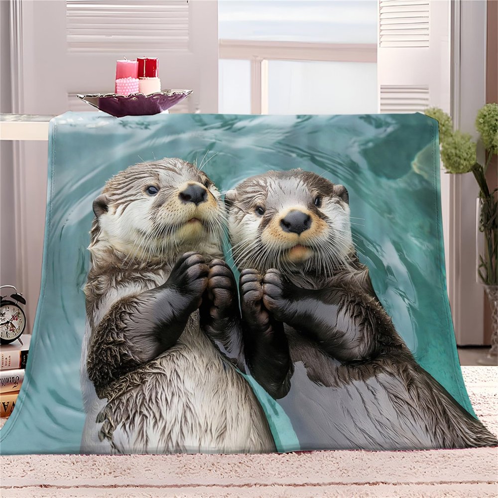 Dark Green Otter Plush Fleece Blanket, 130 x 150 cm