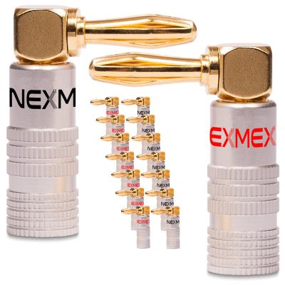 16x NEXMEX Angled High-End Banana Plugs for Cables up to 6 mm, 24K Gold-Plated, Solderable or Screw-On