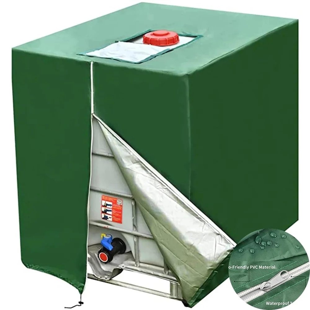 GCYEIDMA IBC Tank Cover with Zipper, 330 Gallon, 210D Oxford Fabric, 1,000 L Outdoor Water Tank Protective Cover (Black/Green)