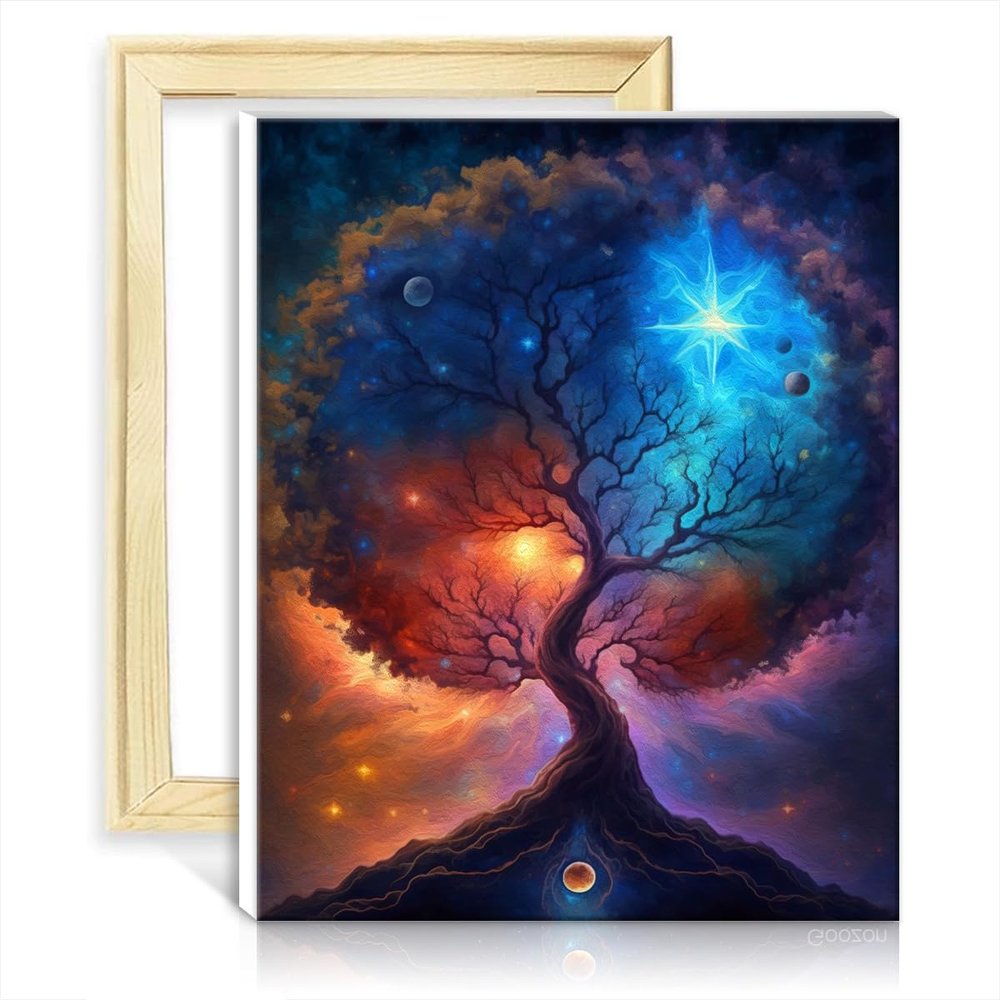 TANGFEIY Tree Wisdom Paint-by-Numbers Set with Frame, 40 x 50 cm