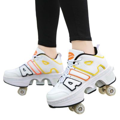 Wttagkl Roller Skate Shoes, Adjustable 2-in-1 Roller Skates, B White Orange, EU 42
