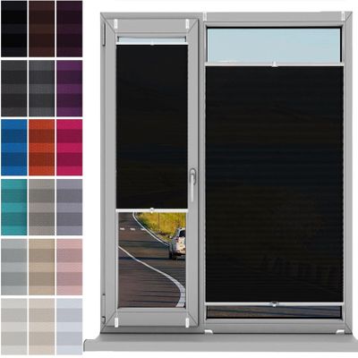 Pleated Blind 64 x 90 cm, Black, No-Drill Clamp-Fit