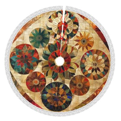 Christmas Tree Skirt with Medallion Pattern, 30 in, Thick Tassel-Trim Tree Skirt for Indoor and Outdoor Use