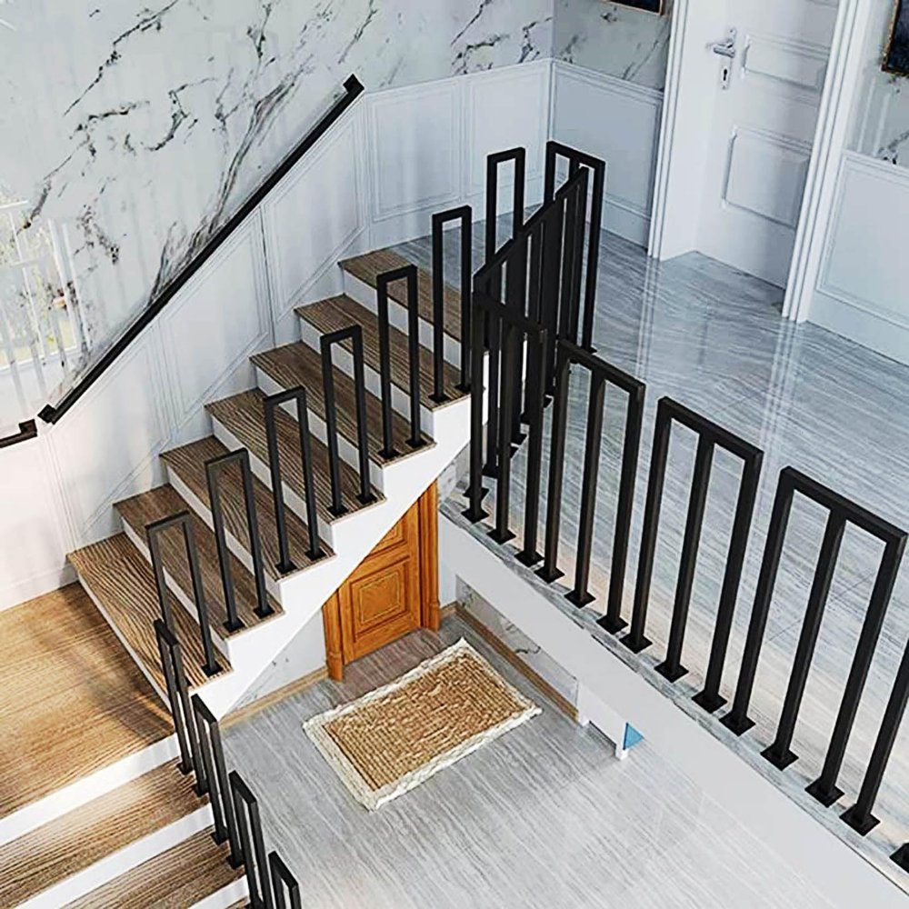 Nordic-Style Black Iron Stair Railing, 95 cm