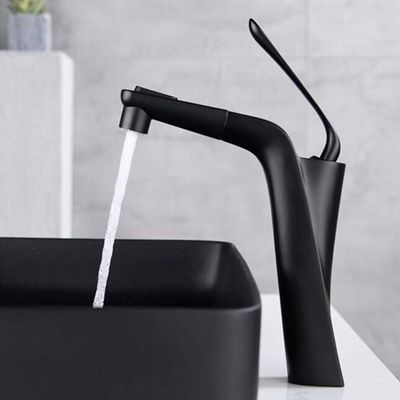 XFMZFUBD Tall Pull-Out Touch-On Bathroom Sink Faucet, Hot and Cold, Brass, Black (Noir)
