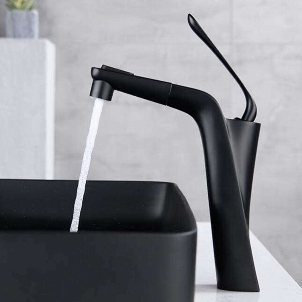 XFMZFUBD Tall Pull-Out Touch-On Bathroom Sink Faucet, Hot and Cold, Brass, Black (Noir)