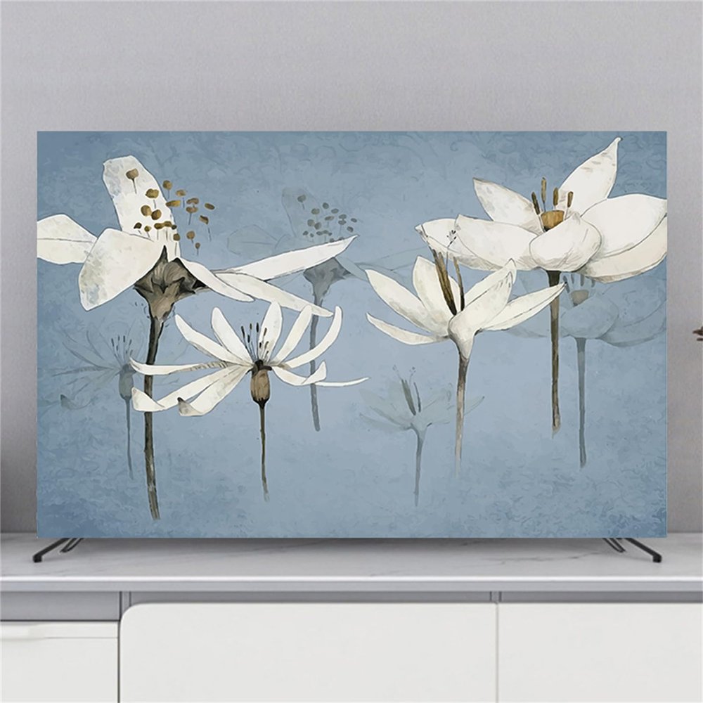 Treer TV Cover, Dust-Proof Stretch Cover for 32–80-Inch TVs and Computer Screens (58–60 Inches, Artificial Flowers 5)