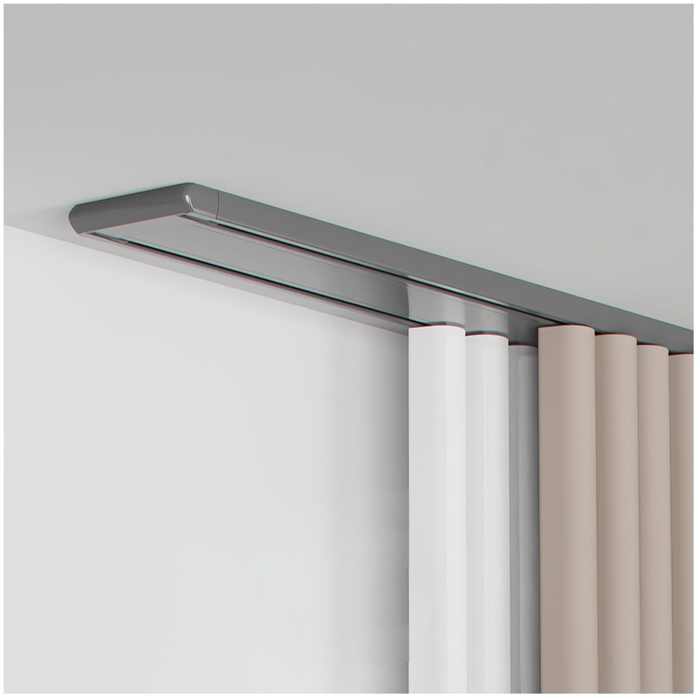Aluminum Double-Track Curtain Rail | Sturdy and Modern | 1–6 m Length | White | Includes Mounting Hardware | For Flat Bay Windows and Room Dividers (Gray, 1.5 m/4.92 ft)