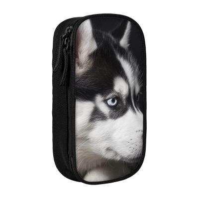 Black Husky Pencil Case, Large Capacity, Double-Layer Organizer
