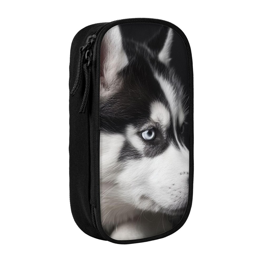 Black Husky Pencil Case, Large Capacity, Double-Layer Organizer