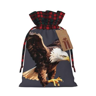 3D Pattern Christmas Drawstring Gift Bags, Eagle, Festive Santa Bags with Tags