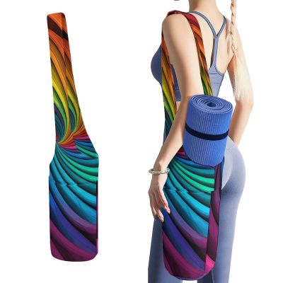 JTREHY Yoga Mat Carry Bag, Rainbow Stripe Pattern, with Storage Pockets, Fits Most Yoga Mats