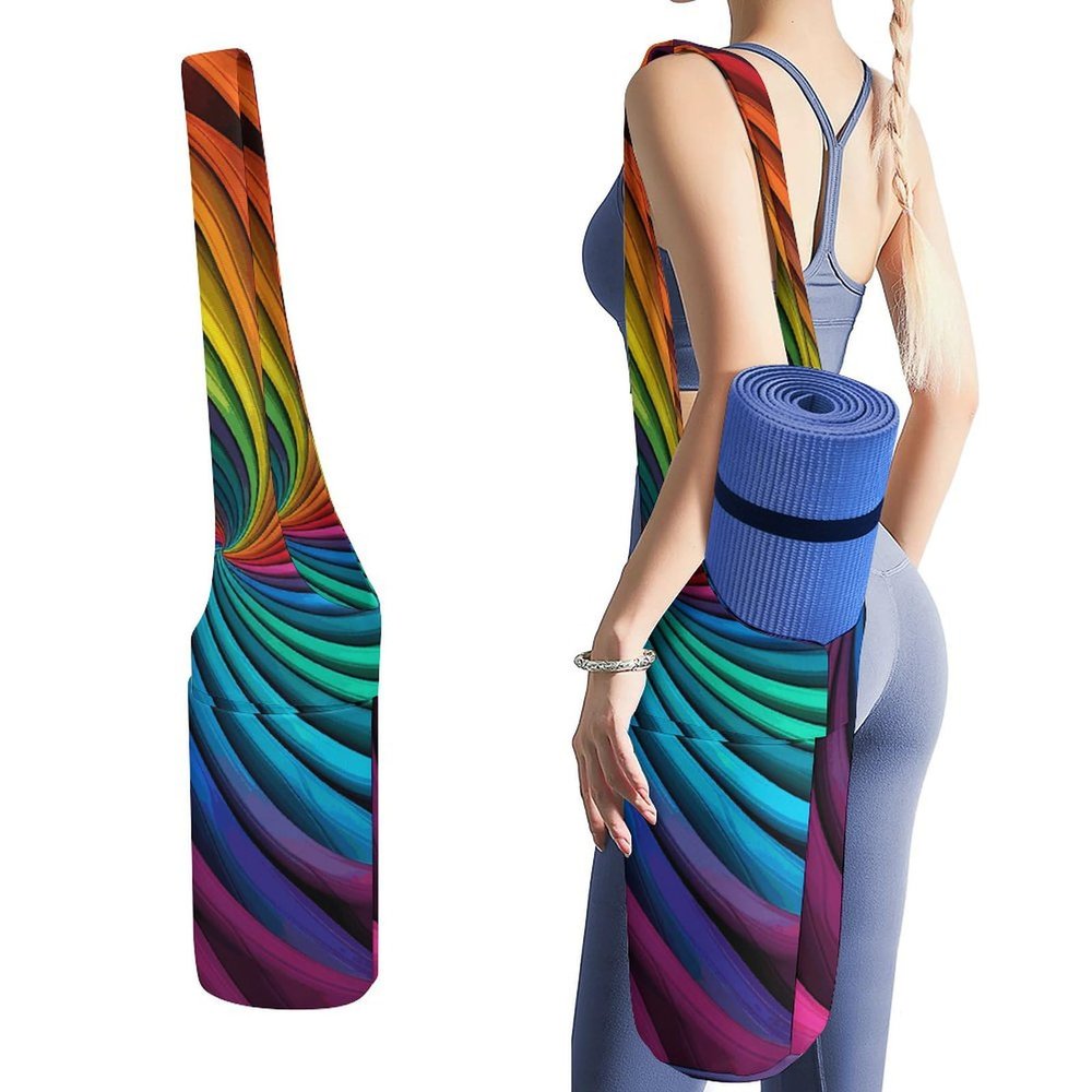 JTREHY Yoga Mat Carry Bag, Rainbow Stripe Pattern, with Storage Pockets, Fits Most Yoga Mats