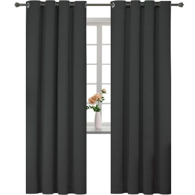 HANGEENGS Linen-Look Thermal Blackout Curtains, 2-Piece Set, Black, 130 x 275 cm (W x H)
