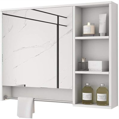 White Solid Wood Bathroom Mirror Cabinet