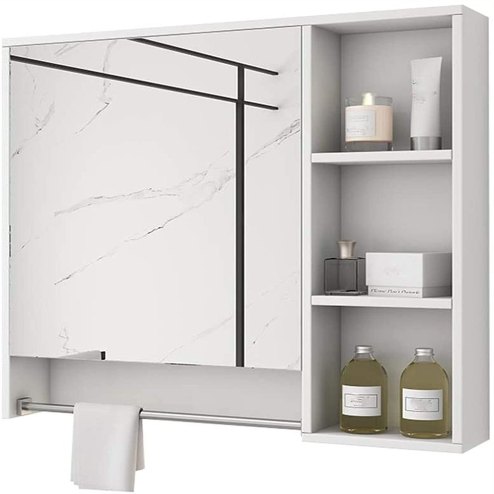 White Solid Wood Bathroom Mirror Cabinet