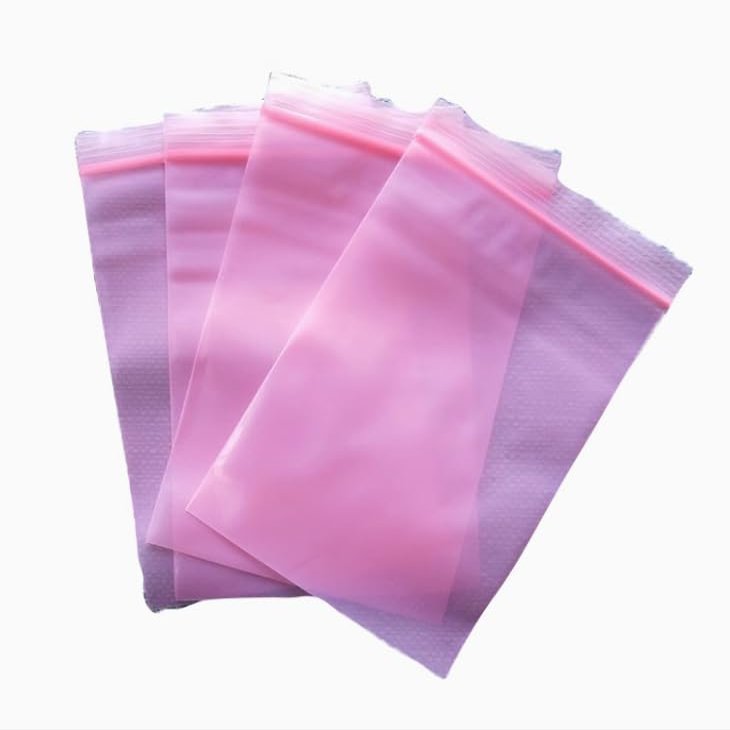 Antistatic ESD Polyethylene Zip Bags, Pink, 0.15 mm Thick, 10 x 15 cm, 100-Pack