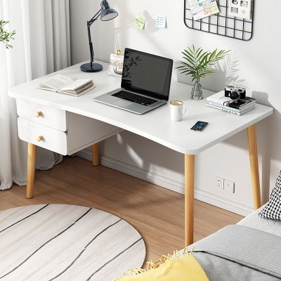 Modern Computer Desk with 2 Drawers for Home Office, White, 99 cm