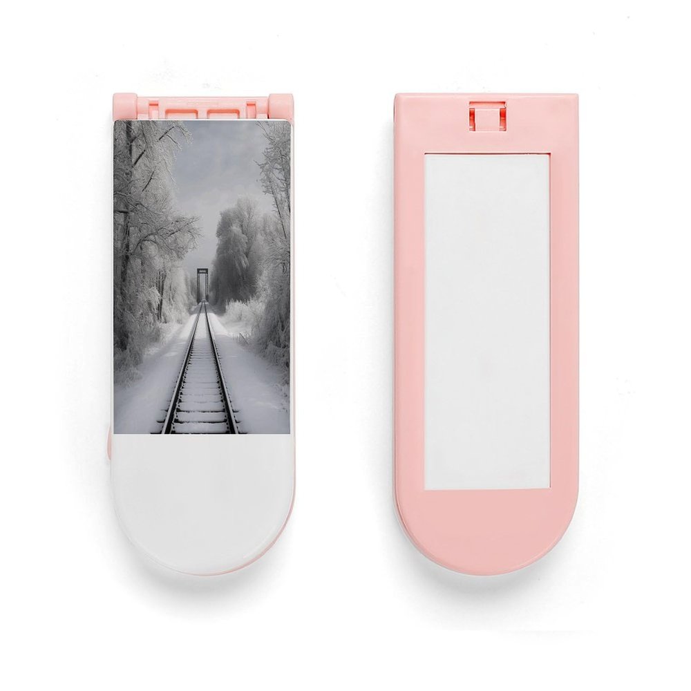 WYUSPGK Adjustable Portable Fill Light Holder with Phone Stand, Snowy Train Tracks Print, Three Light Modes and Built-In Mirror