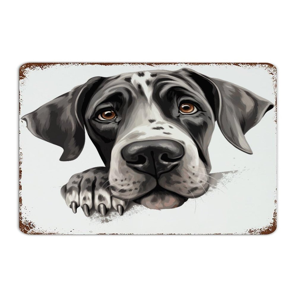 Personalized Metal Tin Sign with “Peeking Great Dog” Text, Customizable, Garden Signs, 3D Art, Pet Dog Portrait, Wall Decor, Aluminum Sign for Living Room