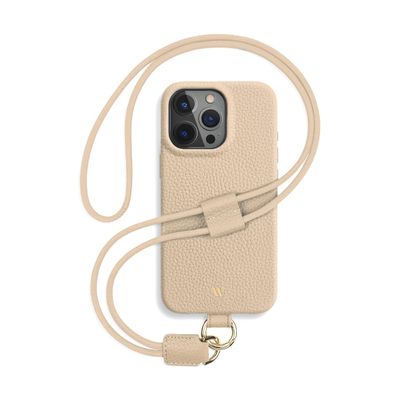 WIIUKA iPhone 16 Pro Max Leather Crossbody Case, Beige Cream