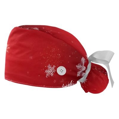2-Pack Surgical Caps for Women and Men, Ponytail Hair Nets, Christmas Baubles and Snowflake Design