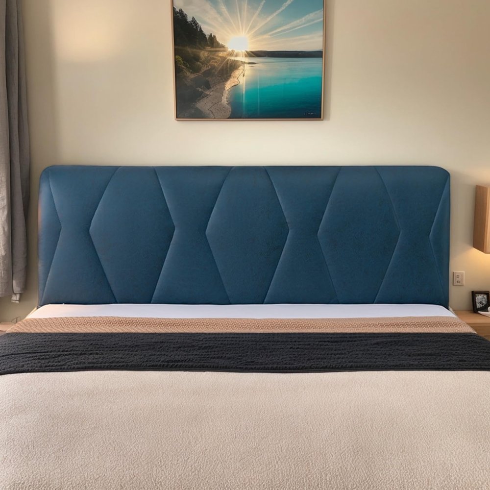 DOSYCOVUR Full Headboard Cover, Soft Velvet, Washable and Stretchable, Padded, Navy, 220 cm