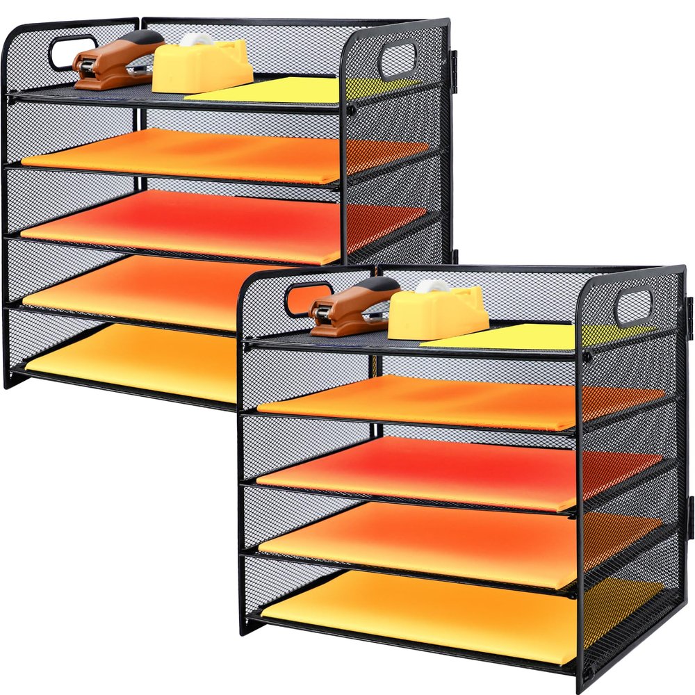 2-Pack 5-Tier Metal Document Trays, A4, Black
