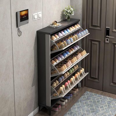3-Tier Shoe Cabinet, Slim Gray Shoe Storage for Entryway