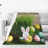 Flannel Blanket with Easter Eggs, Bunny, Grass and Wood-Print Design view 1