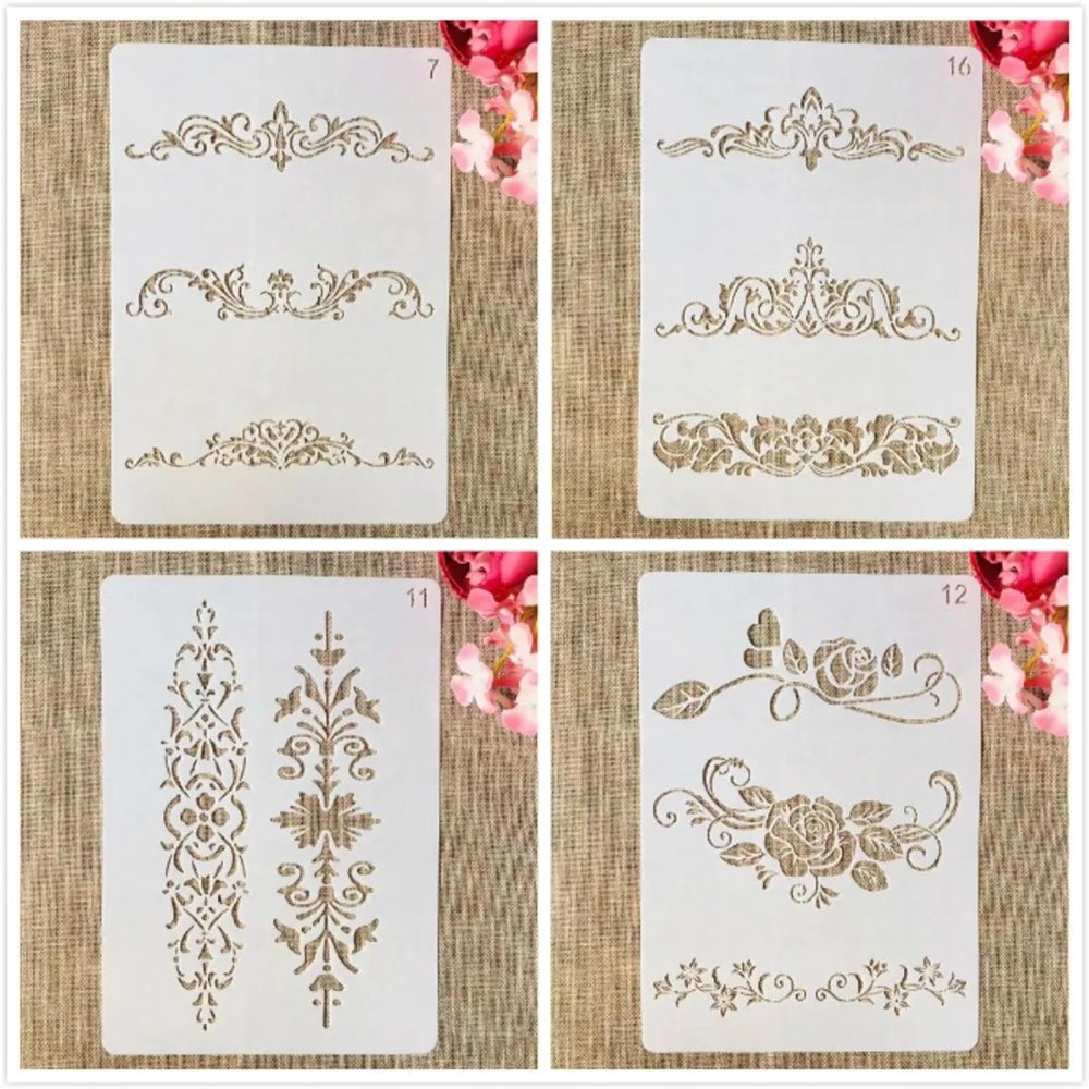 Painting Stencils, 4-Piece Set, A4, 29 cm, Leaf Designs, Reusable